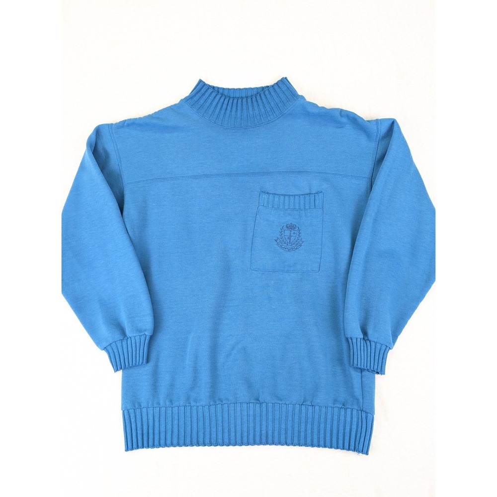 Vintage 90s Womens Mock Neck Sweatshirt Size Small‎ Teal Crest Grandma Mom USA